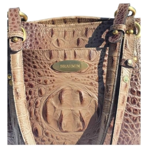 Brahmin Medium Asher Tote in Pecan Melbourne Crocodile-Embossed Leather - Picture 2 of 6